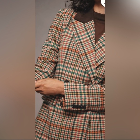 Anthropologie AVEC LES FILLES DOUBLE-BREASTED ELBOW-PATCH PLAID JACKET L NWOT - Picture 5 of 13